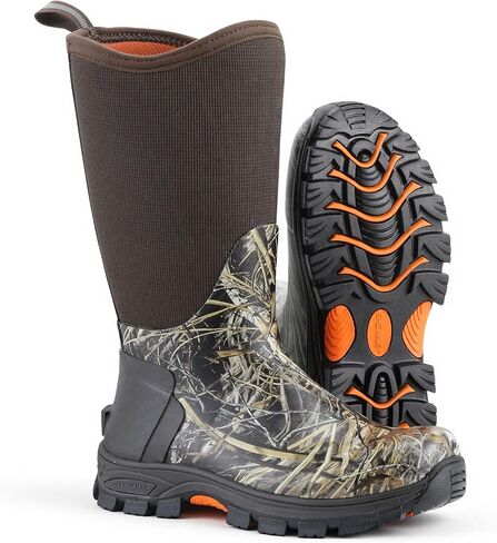 Showave Arctic Excursion Rubber Boots for Men Mid Calf Rain Boots Men Insulated Waterproof Boot Waffle Neo-Tech Outdoor Mud Boot with Traction Hiking Lugs in Kuwait