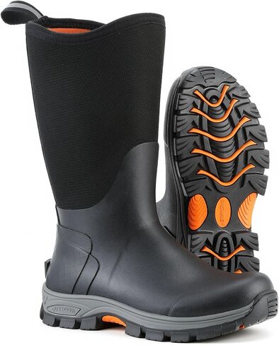 Showave Arctic Excursion Rubber Boots for Men Mid Calf Rain Boots Men Insulated Waterproof Boot Waffle Neo-Tech Outdoor Mud Boot with Traction Hiking Lugs in Kuwait