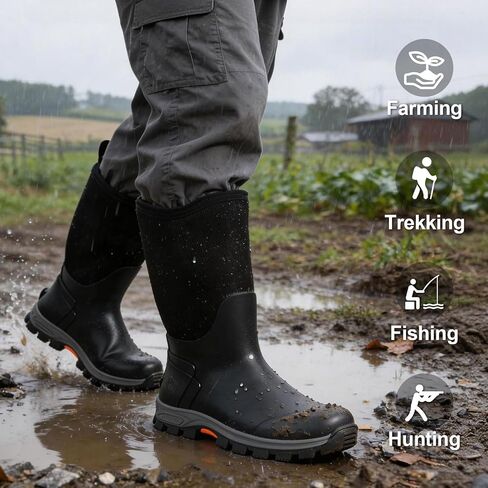 Showave Arctic Excursion Rubber Boots for Men Mid Calf Rain Boots Men Insulated Waterproof Boot Waffle Neo-Tech Outdoor Mud Boot with Traction Hiking Lugs in Kuwait