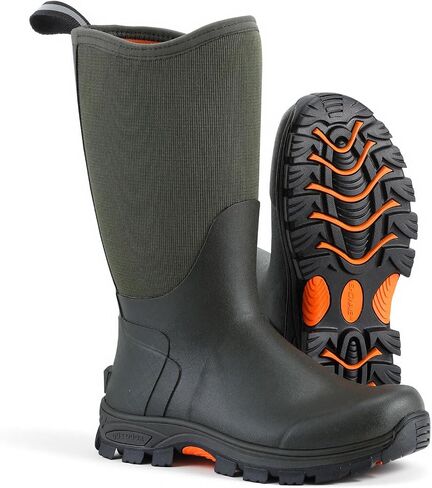 Showave Arctic Excursion Rubber Boots for Men Mid Calf Rain Boots Men Insulated Waterproof Boot Waffle Neo-Tech Outdoor Mud Boot with Traction Hiking Lugs in Kuwait