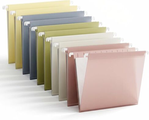 10 Pack Plastic Hanging File Folders, Letter Size (8.5"x11"), Assorted Colors with 1/5-Cut Tabs. Includes 10 Transparent Label Cards & 10 Sticker Labels – Perfect for Office & Filing Cabinets in Saudi Arabia