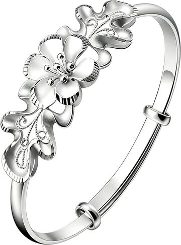 Kim Carrey S925 Sterling Silver Bangle Bracelet for Women, Adjustable 6.4-7.8 Inches, Elegant Small Size in Saudi Arabia