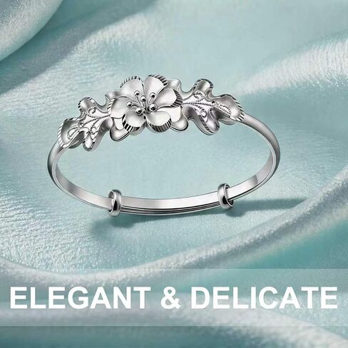 Kim Carrey S925 Sterling Silver Bangle Bracelet for Women, Adjustable 6.4-7.8 Inches, Elegant Small Size in Saudi Arabia