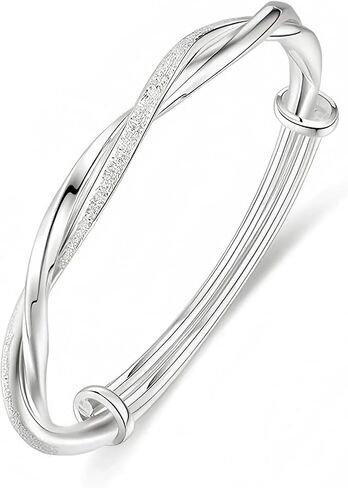 Kim Carrey S925 Sterling Silver Bangle Bracelet for Women, Adjustable 6.4-7.8 Inches, Elegant Small Size in Saudi Arabia
