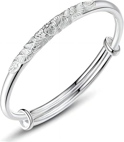 Kim Carrey S925 Sterling Silver Bangle Bracelet for Women, Adjustable 6.4-7.8 Inches, Elegant Small Size in Saudi Arabia