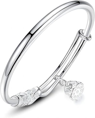 Kim Carrey S925 Sterling Silver Bangle Bracelet for Women, Adjustable 6.4-7.8 Inches, Elegant Small Size in Saudi Arabia