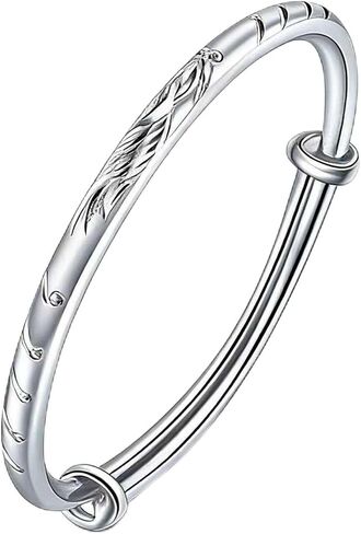Kim Carrey S925 Sterling Silver Bangle Bracelet for Women, Adjustable 6.4-7.8 Inches, Elegant Small Size in Saudi Arabia