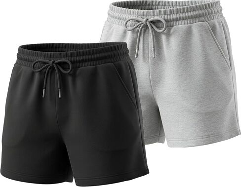 Girls Sweat Shorts, 2-Pack, Elastic Waistband with Pockets, Wrinkle-Free Quick-Drying Summer Athletic Shorts in Kuwait