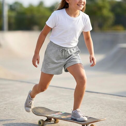 Girls Sweat Shorts, 2-Pack, Elastic Waistband with Pockets, Wrinkle-Free Quick-Drying Summer Athletic Shorts in Kuwait