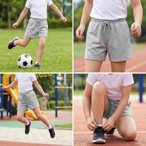 Girls Sweat Shorts, 2-Pack, Elastic Waistband with Pockets, Wrinkle-Free Quick-Drying Summer Athletic Shorts in Kuwait