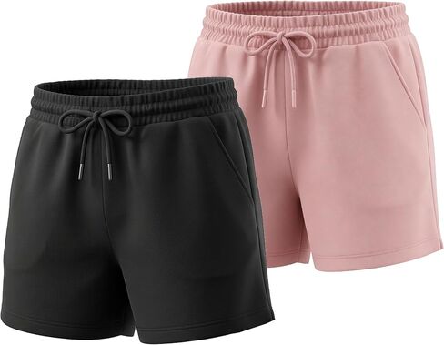 Girls Sweat Shorts, 2-Pack, Elastic Waistband with Pockets, Wrinkle-Free Quick-Drying Summer Athletic Shorts in Kuwait