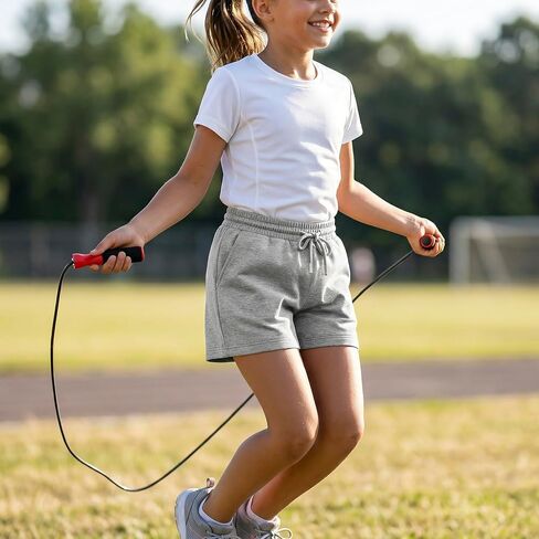 Girls Sweat Shorts, 2-Pack, Elastic Waistband with Pockets, Wrinkle-Free Quick-Drying Summer Athletic Shorts in Kuwait