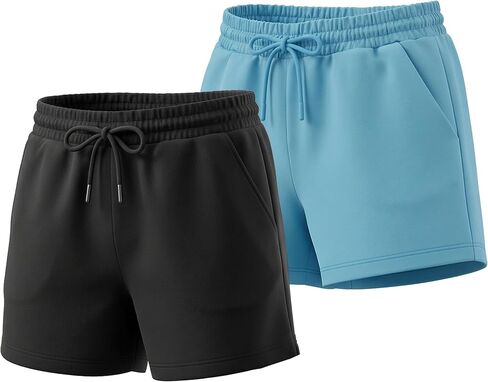 Girls Sweat Shorts, 2-Pack, Elastic Waistband with Pockets, Wrinkle-Free Quick-Drying Summer Athletic Shorts in Kuwait