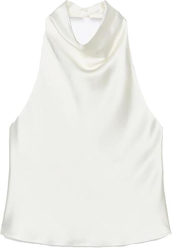 Women's Satin Tank Top Backless Halter Neck Camisole Elegant Draped Front Loose Fit Sexy Summer Tops in Saudi Arabia