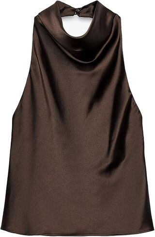 Women's Satin Tank Top Backless Halter Neck Camisole Elegant Draped Front Loose Fit Sexy Summer Tops in Saudi Arabia