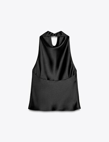 Women's Satin Tank Top Backless Halter Neck Camisole Elegant Draped Front Loose Fit Sexy Summer Tops in Saudi Arabia