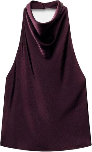 Women's Satin Tank Top Backless Halter Neck Camisole Elegant Draped Front Loose Fit Sexy Summer Tops in Saudi Arabia