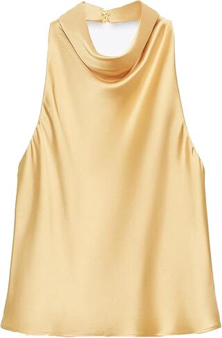 Women's Satin Tank Top Backless Halter Neck Camisole Elegant Draped Front Loose Fit Sexy Summer Tops in Saudi Arabia
