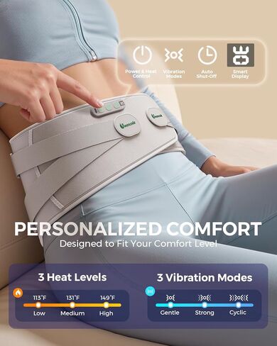 Triple Method Back Massager with Heat, Vibration Massage and Lumbar Support, 5000mAh Rechargeable Cordless Heating Pad, Portable Lower Back Massager for Muscle Relief and Relaxation in Kuwait