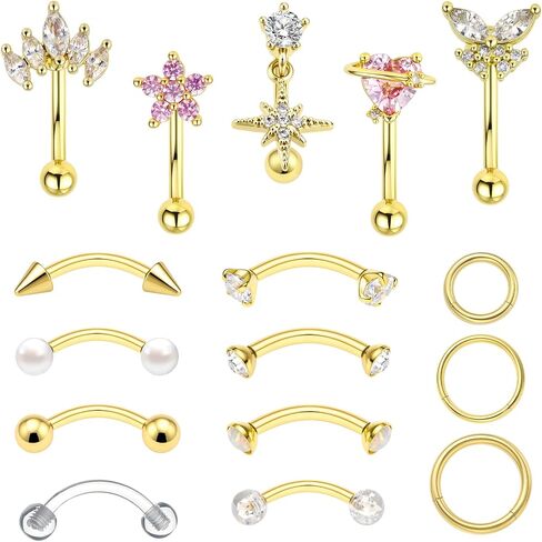 Rook Eyebrow Piercing Jewelry Surgical Stainless Steel Vertical Labret Lip Jewelry Gold Silver 16G Curved Barbell Cartilage Helix Conch Tragus Daith Hoop Earrings for Women in Saudi Arabia