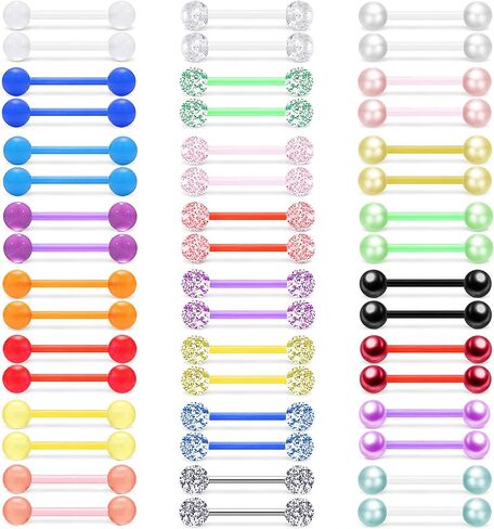 48Pcs 14G Glow in Dark Flexible Acrylic Straight Tongue Barbell Nipple Ring Retainer Piercing Jewelry for Women Men 16mm Bar in Saudi Arabia