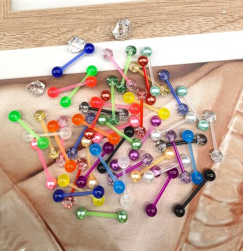 48Pcs 14G Glow in Dark Flexible Acrylic Straight Tongue Barbell Nipple Ring Retainer Piercing Jewelry for Women Men 16mm Bar in Saudi Arabia