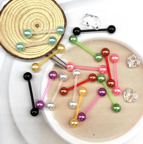 48Pcs 14G Glow in Dark Flexible Acrylic Straight Tongue Barbell Nipple Ring Retainer Piercing Jewelry for Women Men 16mm Bar in Saudi Arabia