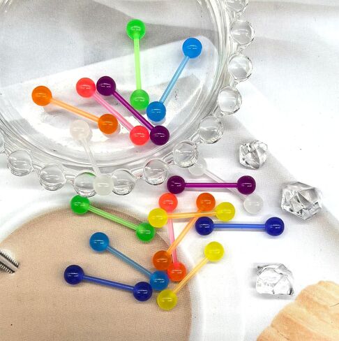 48Pcs 14G Glow in Dark Flexible Acrylic Straight Tongue Barbell Nipple Ring Retainer Piercing Jewelry for Women Men 16mm Bar in Saudi Arabia