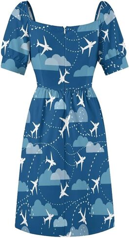 Airplane Aircraft Plane Pattern Women's Dress V-Neck Short Sleeve Dresses in Saudi Arabia