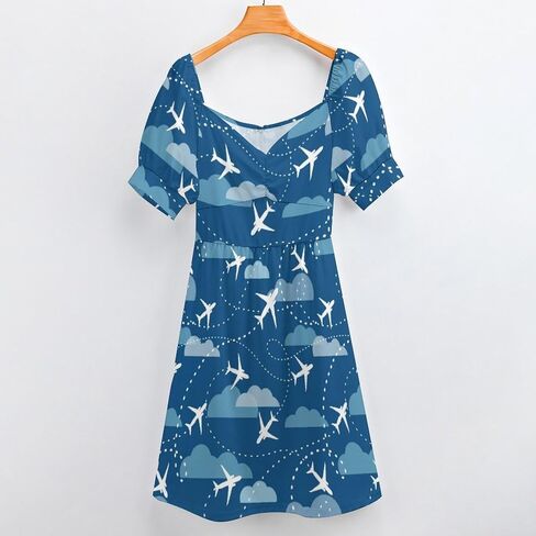 Airplane Aircraft Plane Pattern Women's Dress V-Neck Short Sleeve Dresses in Saudi Arabia