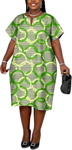 African Print Dress for Women Ankara One Size Midi Dress Short Sleeve Casual Daily Formal Dress with Pockets in Saudi Arabia