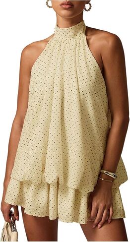 OYOANGLE Women's Chiffon Halter Dress Tie Backless Ruffled Short Bubble Dress Y2K Going Out Sundress in Kuwait