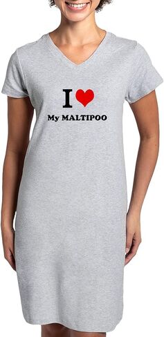 قميص نوم CafePress I Love My MALTIPOO للسيدات، قميص بيجامة طويل ناعم، بيجامة/بيجامة قطنية in Kuwait