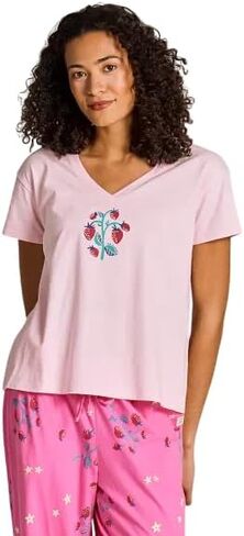 Life is Good. Women's Strawberry Bunch Snuggle Up Sleep Vee, Seashell Pink in Kuwait