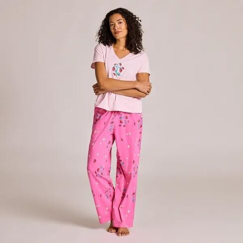 Life is Good. Women's Strawberry Bunch Snuggle Up Sleep Vee, Seashell Pink in Kuwait