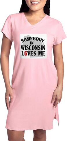 قميص نوم CafePress Somebody In Wisconsin للسيدات، قميص بيجامة طويل ناعم، بيجامة/بيجامة قطنية in Kuwait