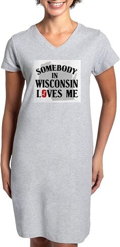 قميص نوم CafePress Somebody In Wisconsin للسيدات، قميص بيجامة طويل ناعم، بيجامة/بيجامة قطنية in Kuwait