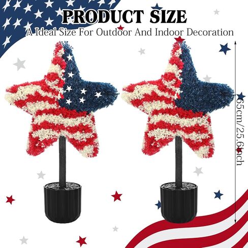 Sureio 2 Pack Patriotic Front Porch Decorations 25.6 Inch Red White Blue Star Topiary Trees for 4th of July Outdoor Decor Front Door Entryway Garden Independence Day in Kuwait
