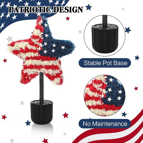 Sureio 2 Pack Patriotic Front Porch Decorations 25.6 Inch Red White Blue Star Topiary Trees for 4th of July Outdoor Decor Front Door Entryway Garden Independence Day in Kuwait