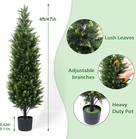 4FT Artificial Cypress Tree with Warm Lights, Realistic Fake Evergreen Plant, Artificial Topiary Cypress Potted Plants for Outdoor Indoor Front Porch Entryway Home Decor 2 Pack in Saudi Arabia