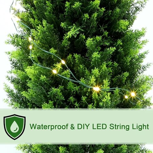 4FT Artificial Cypress Tree with Warm Lights, Realistic Fake Evergreen Plant, Artificial Topiary Cypress Potted Plants for Outdoor Indoor Front Porch Entryway Home Decor 2 Pack in Saudi Arabia