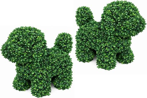 ENVEN Artificial Topiary Dog Lucky, Faux Boxwood Puppy Decor, UV Resistant Greenery Animal Sculpture, Maintenance-Free Lifelike Indoor Outdoor Garden Statue (2) in Saudi Arabia
