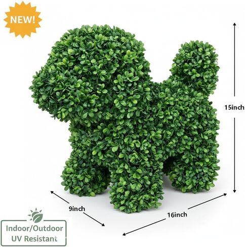 ENVEN Artificial Topiary Dog Lucky, Faux Boxwood Puppy Decor, UV Resistant Greenery Animal Sculpture, Maintenance-Free Lifelike Indoor Outdoor Garden Statue (2) in Saudi Arabia