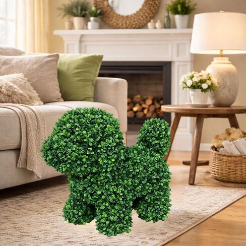 ENVEN Artificial Topiary Dog Lucky, Faux Boxwood Puppy Decor, UV Resistant Greenery Animal Sculpture, Maintenance-Free Lifelike Indoor Outdoor Garden Statue (2) in Saudi Arabia
