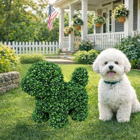 ENVEN Artificial Topiary Dog Lucky, Faux Boxwood Puppy Decor, UV Resistant Greenery Animal Sculpture, Maintenance-Free Lifelike Indoor Outdoor Garden Statue (2) in Saudi Arabia
