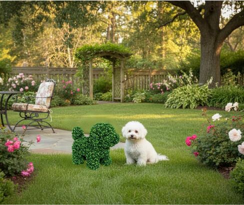 ENVEN Artificial Topiary Dog Lucky, Faux Boxwood Puppy Decor, UV Resistant Greenery Animal Sculpture, Maintenance-Free Lifelike Indoor Outdoor Garden Statue (2) in Saudi Arabia