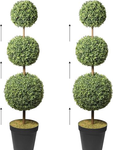 Haute Decor Set of 2 Adjustable Artificial Topiaries - Includes 2 Artificial Boxwood Topiary Trees for Front Porch - Adjust The Space Between Topiary Balls for Your Unique Look in Kuwait