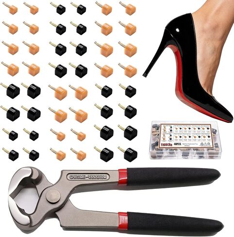 24 Pairs High Heel Replacement Tips, Women Heel Shoes Repair Cap，Dowels Tips Pin Kit,with 6 Inch High Heel Remove Pliers, 8-12.5mm 6 Sizes Heel Tips Caps, U-Shape, Black Beige in Saudi Arabia