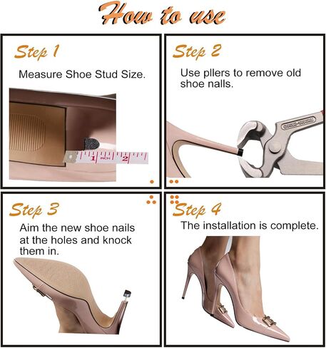 24 Pairs High Heel Replacement Tips, Women Heel Shoes Repair Cap，Dowels Tips Pin Kit,with 6 Inch High Heel Remove Pliers, 8-12.5mm 6 Sizes Heel Tips Caps, U-Shape, Black Beige in Saudi Arabia