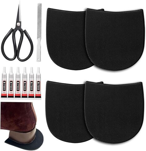 Large SizeRubber Shoe Heel Repair Pads, 4mm Thick, with Scissors, Sanding Tools & Glue, for Men’s & Women’s Boots, Formal Shoes — 2 Pairs, Black in Saudi Arabia